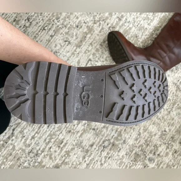 UGG Seldon Leather Boots Knee High Full Zip Brown Size 9 Althletic Calf - Picture 5 of 13